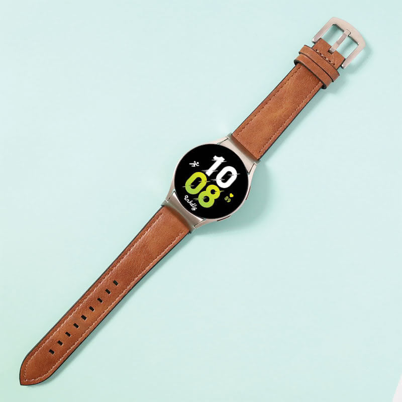 Leather Samsung Galaxy Watch 5 Bands Replacement Light Brown + Silver Buckle  