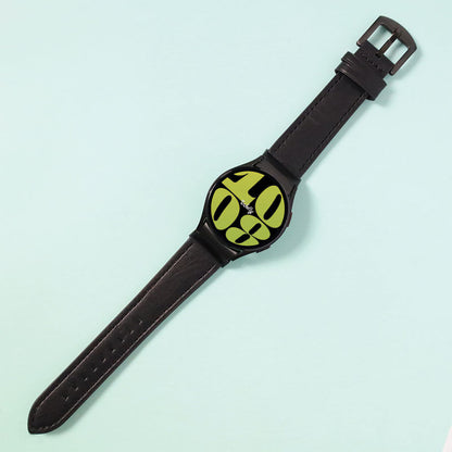 Leather Samsung Galaxy Watch 6 Bands Replacement Black + Black Buckle