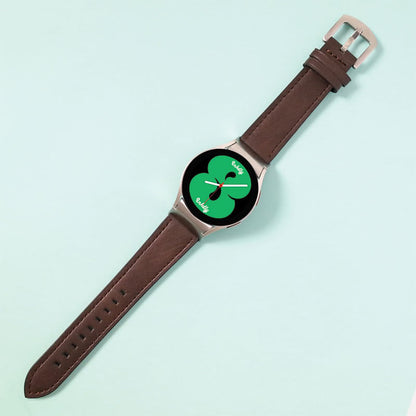 Leather Samsung Galaxy Watch 4 Bands Replacement Dark Brown + Silver Buckle  