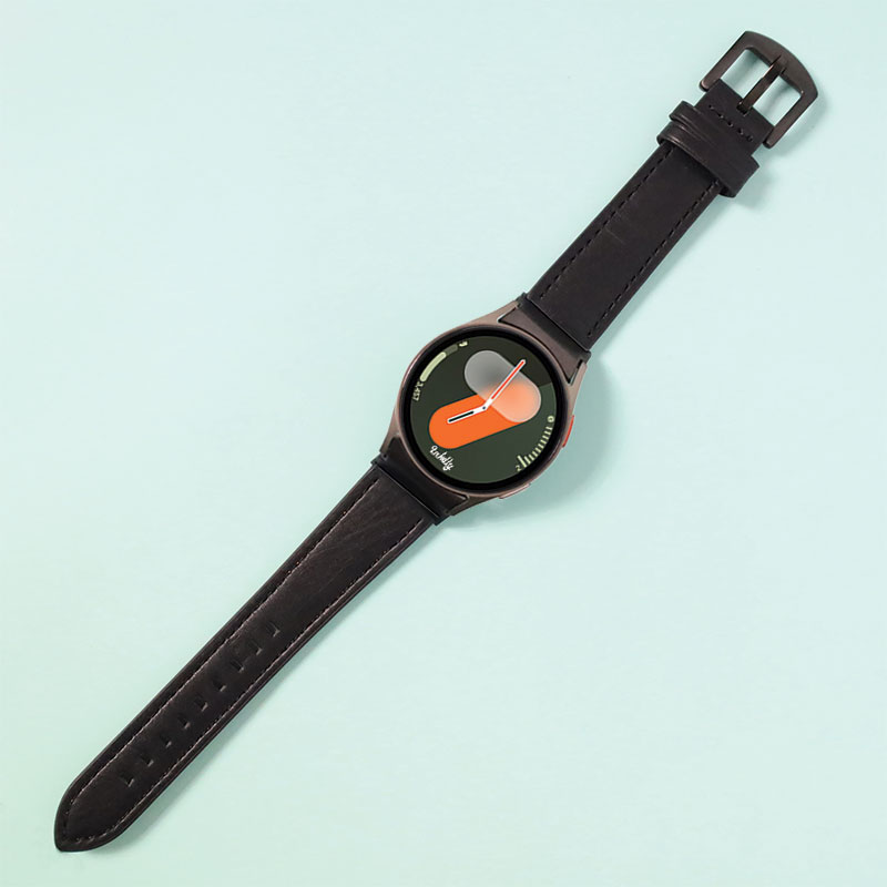 Leather Samsung Galaxy Watch 7 Bands Replacement Black + Black Buckle  