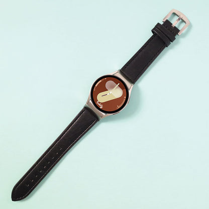 Leather Samsung Galaxy Watch 7 Bands Replacement Black + Silver Buckle  