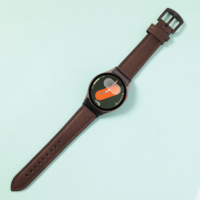 Leather Samsung Galaxy Watch 7 Bands Replacement Dark Brown + Black Buckle  