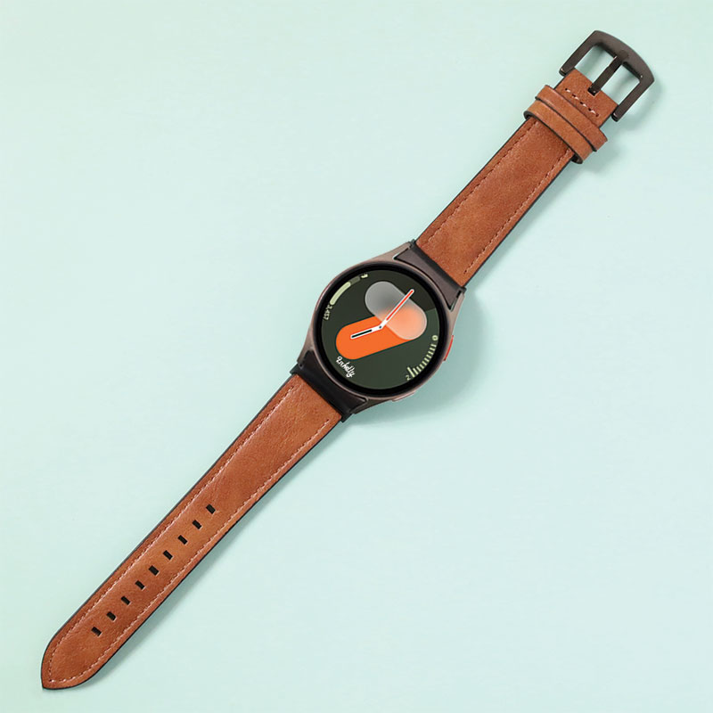 Leather Samsung Galaxy Watch 7 Bands Replacement Light Brown + Black Buckle  