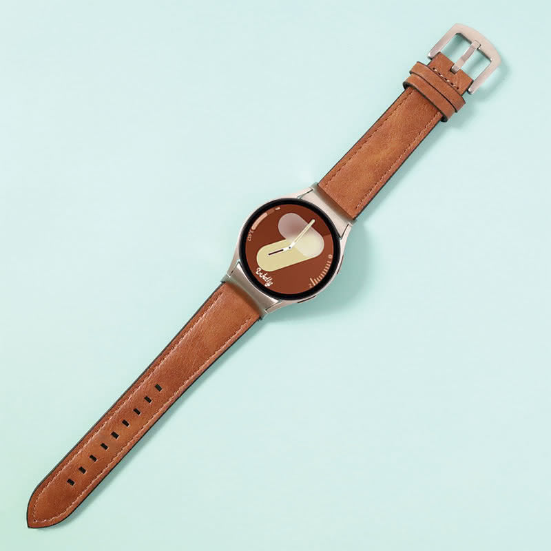 Leather Samsung Galaxy Watch 7 Bands Replacement Light Brown + Silver Buckle  