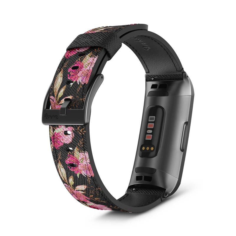 Inkdly Fitbit Charge 3 & Charge 4 Band - Gliterry Spring Small Black 