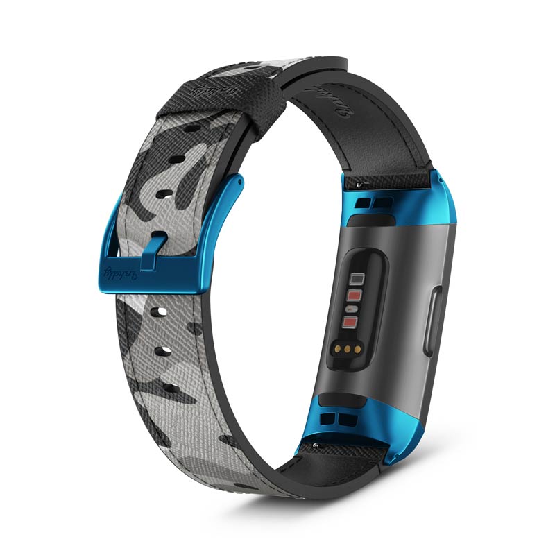 Inkdly Fitbit Charge 3 & Charge 4 Band - Solid Camouflage Small Blue 
