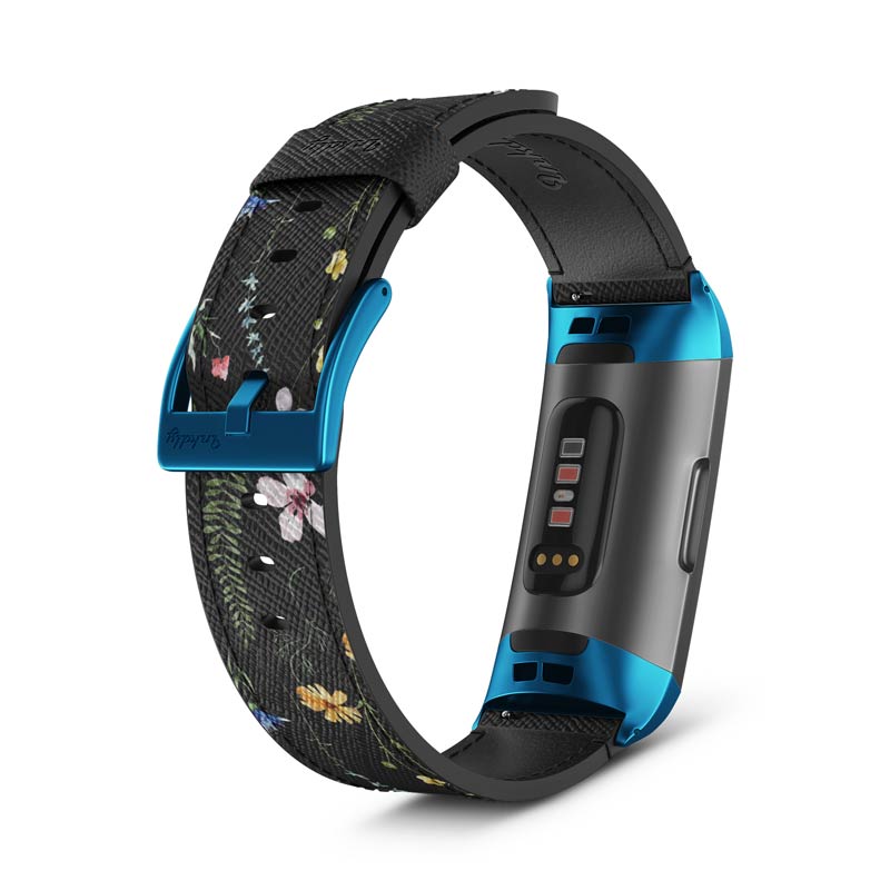 Inkdly Fitbit Charge 3 & Charge 4 Band - Floral Harvest Small Blue 