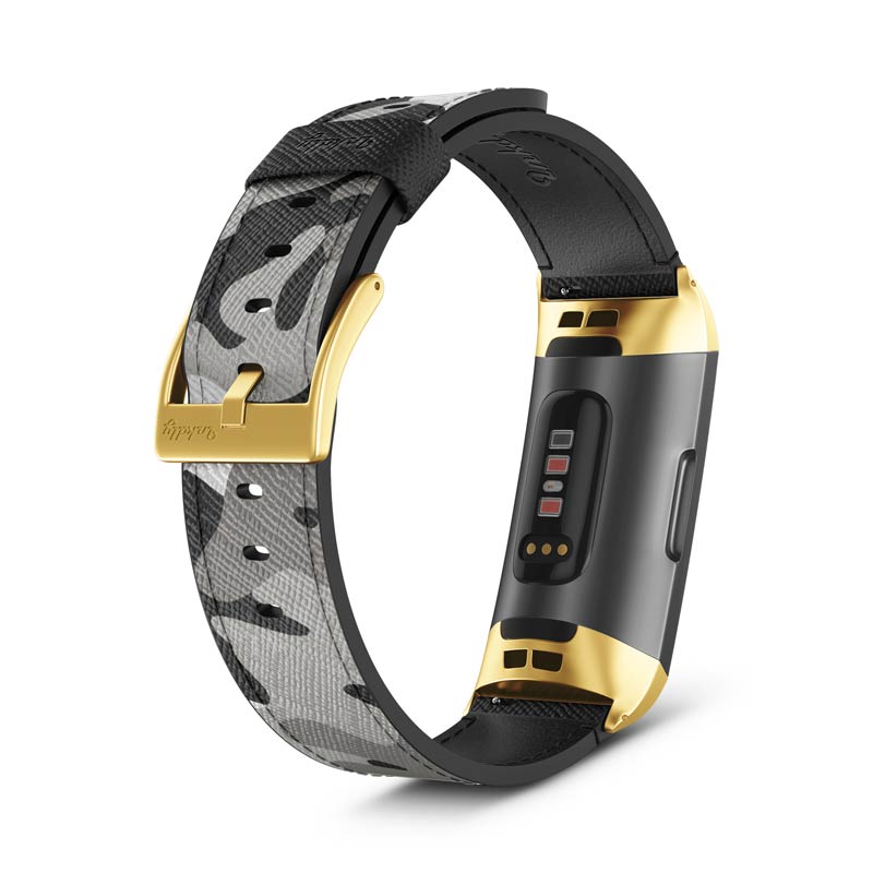 Inkdly Fitbit Charge 3 & Charge 4 Band - Solid Camouflage Small Gold 