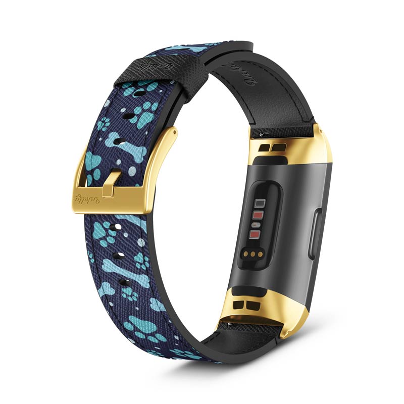 Inkdly Fitbit Charge 3 & Charge 4 Band - Doggo Blues Small Gold 