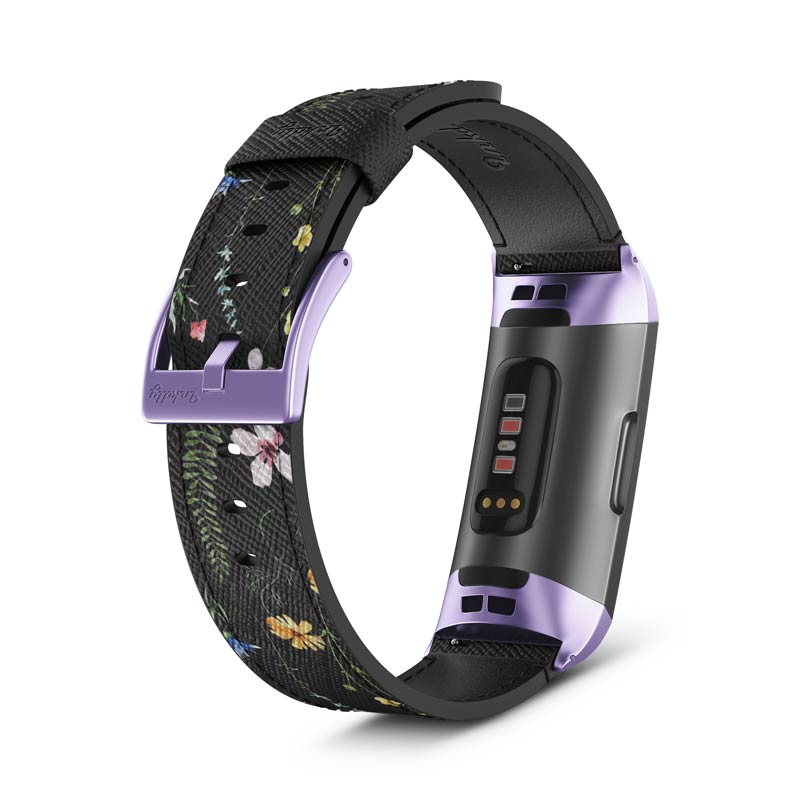 Inkdly Fitbit Charge 3 & Charge 4 Band - Floral Harvest Small Light Purple 