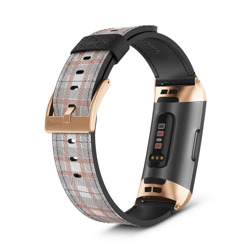Inkdly Fitbit Charge 3 & Charge 4 Band - Purple Plaids Small Traditional Rose Gold 