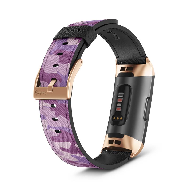 Inkdly Fitbit Charge 3 & Charge 4 Band - Blazing Camouflage Small Traditional Rose Gold 