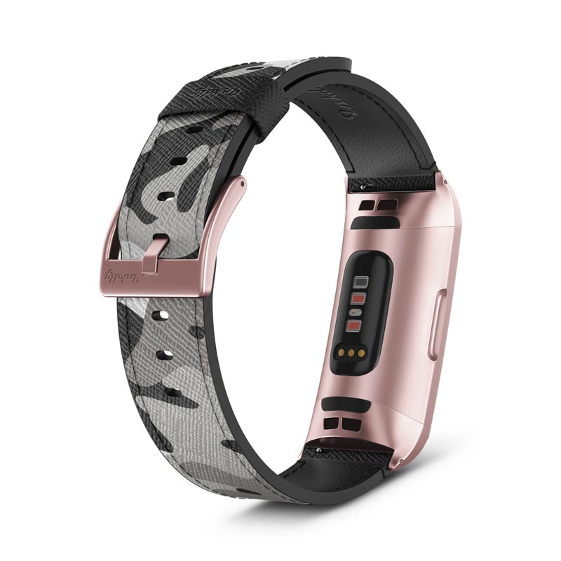 Inkdly Fitbit Charge 3 & Charge 4 Band - Solid Camouflage Small Special Edition Rose Gold 