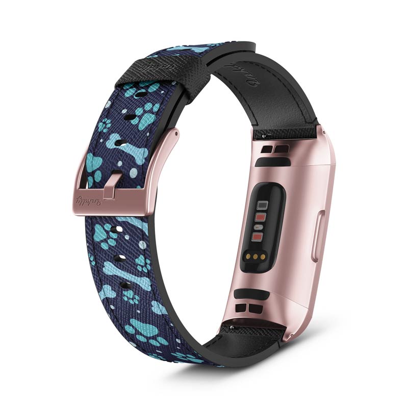 Inkdly Fitbit Charge 3 & Charge 4 Band - Doggo Blues Small Special Edition Rose Gold 