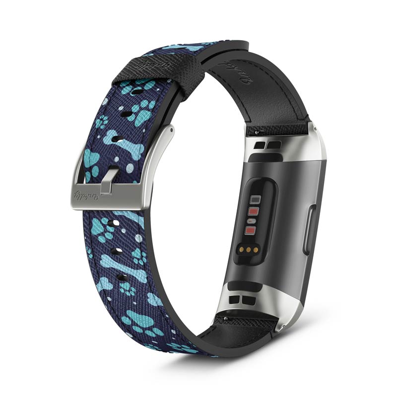 Inkdly Fitbit Charge 3 & Charge 4 Band - Doggo Blues Small Silver 
