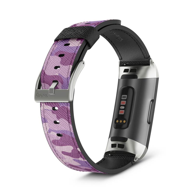 Inkdly Fitbit Charge 3 & Charge 4 Band - Blazing Camouflage Small Silver 