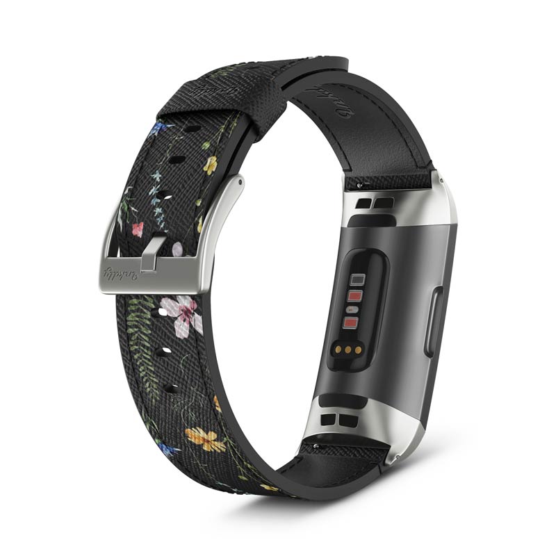 Inkdly Fitbit Charge 3 & Charge 4 Band - Floral Harvest Small Silver 