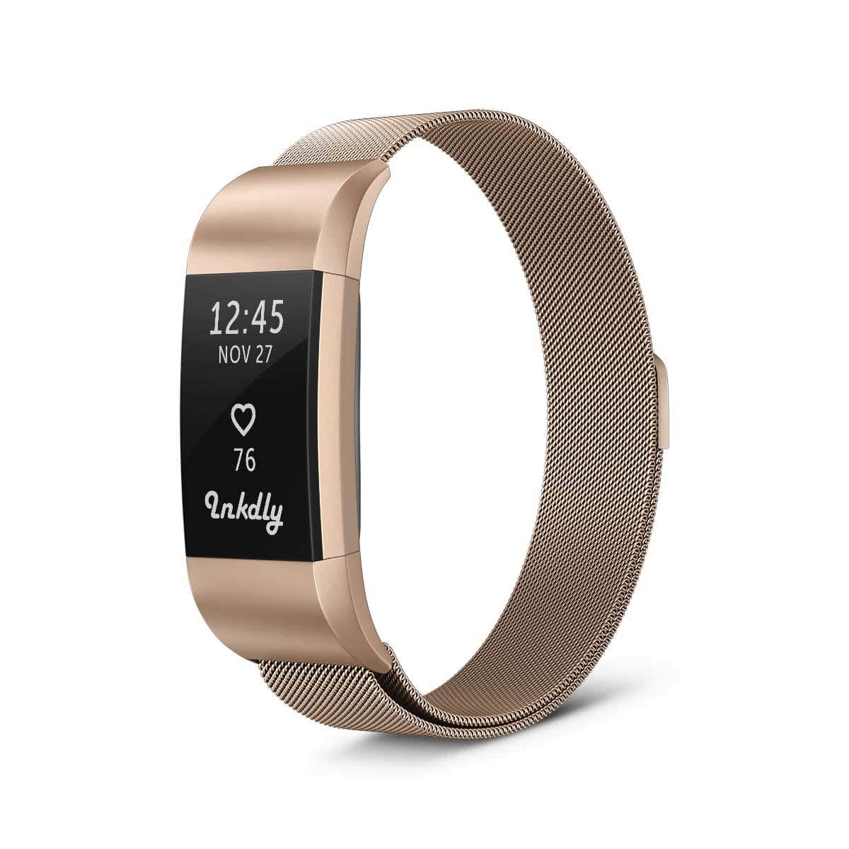 Milanese Fitbit Charge 2 Band Replacement Magnetic Lock Traditional Rose Gold  