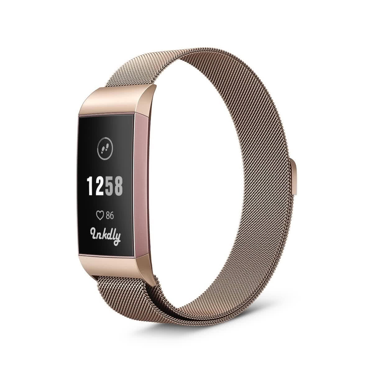 Milanese Fitbit Charge 3 & Charge 4 Band Replacement Magnetic Lock Traditional Rose Gold  