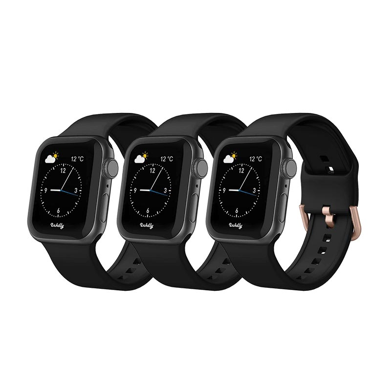 Sport Apple Watch Bands with Rose Gold Buckle 42mm/44mm/45mm Black (3-Pack) 