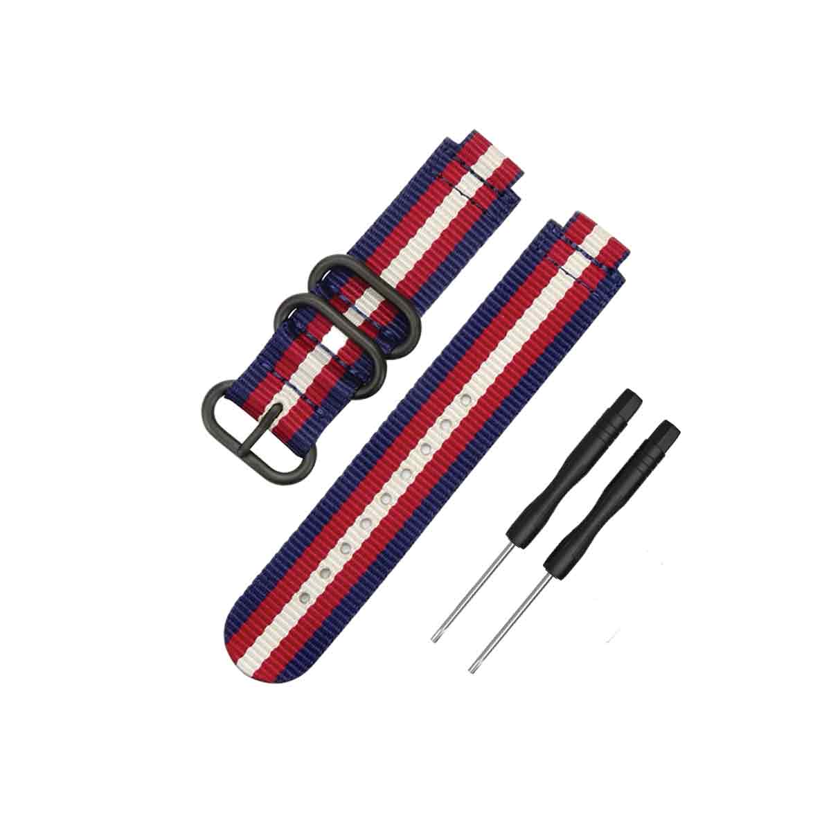 NATO Garmin Forerunner 230/235/630/220/620/735 Replacement Bands Blue + Red + Rice White Stripe  