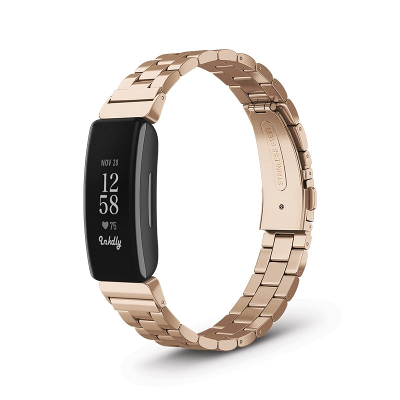 Boss Fitbit Inspire 2 Band Replacement Stainless Link Traditional Rose Gold  