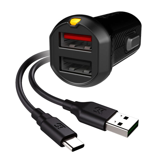 EFM CAR CHARGER 3.4A DUAL USB RAPID WITH TYPE C CABLE - BLACK   