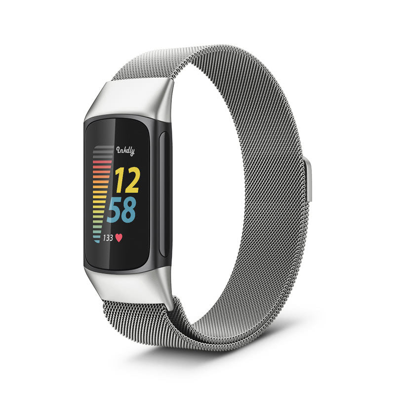 Milanese Fitbit Charge 5 Band Replacement Magnetic Lock Silver Steel  