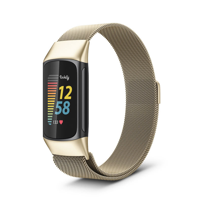 Milanese Fitbit Charge 5 Band Replacement Magnetic Lock Soft Gold  
