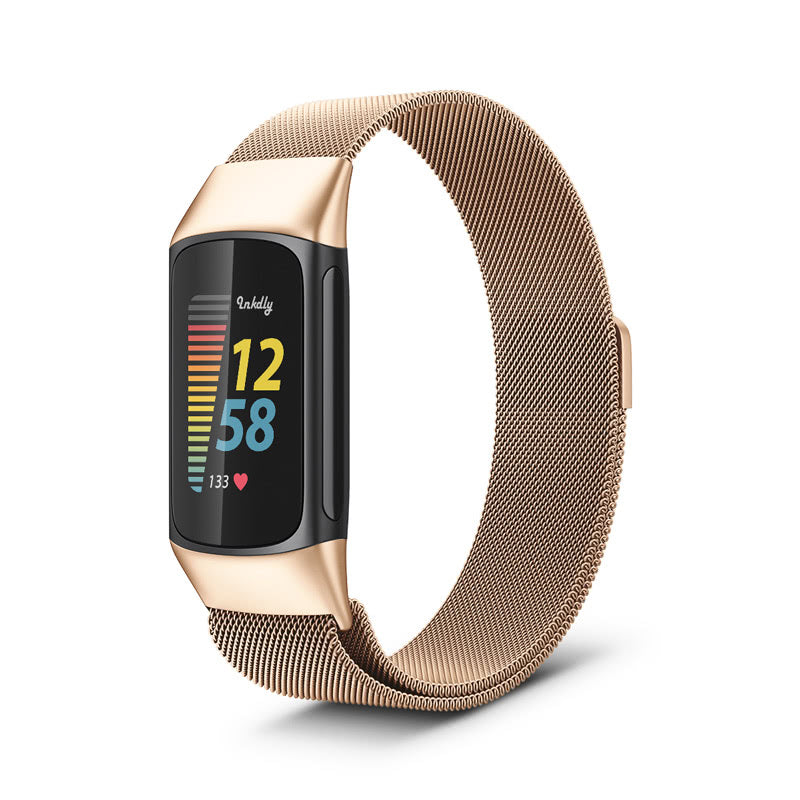 Milanese Fitbit Charge 5 Band Replacement Magnetic Lock Traditional Rose Gold  