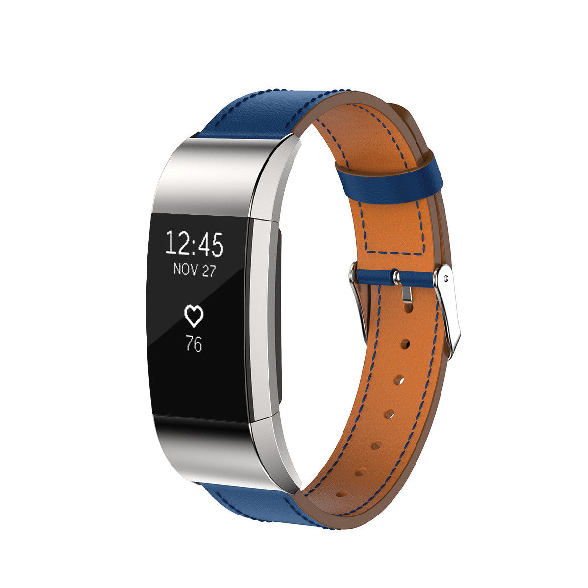 Leather Fitbit Charge 2 Band Replacement Strap with Stainless Buckle Blue  