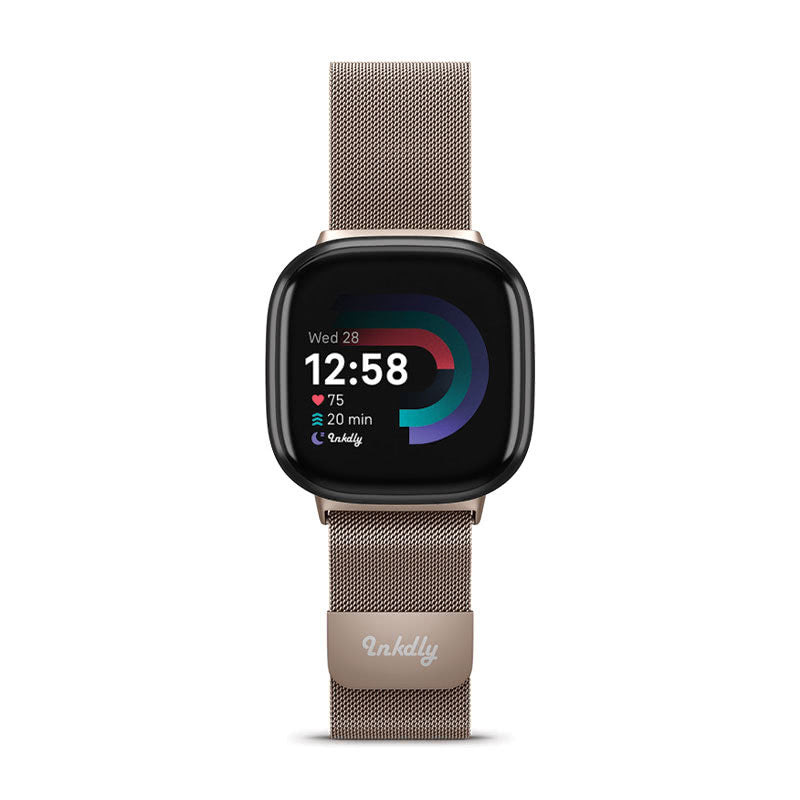 Milanese Fitbit Versa 4 & Sense 2 Band with Magnetic Lock Traditional Rose Gold  