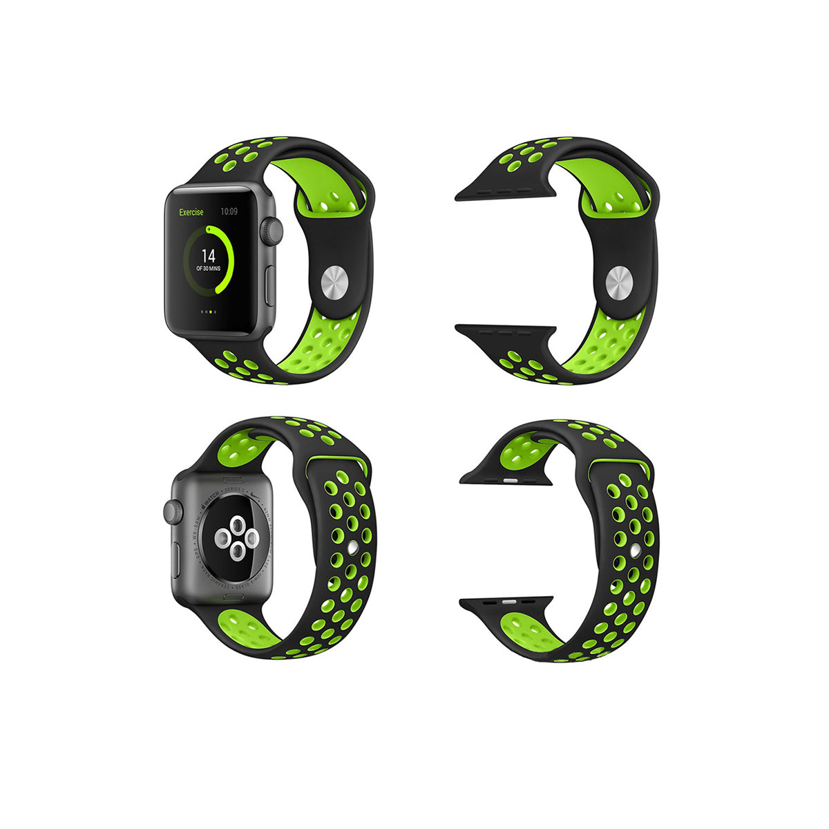 Airvent Apple Watch Bands Replacement Strap 38MM/40MM/41MM Black + Green Vents 
