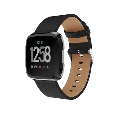 Leather Fitbit Versa & 2 Band Replacement Strap with Buckle Black  
