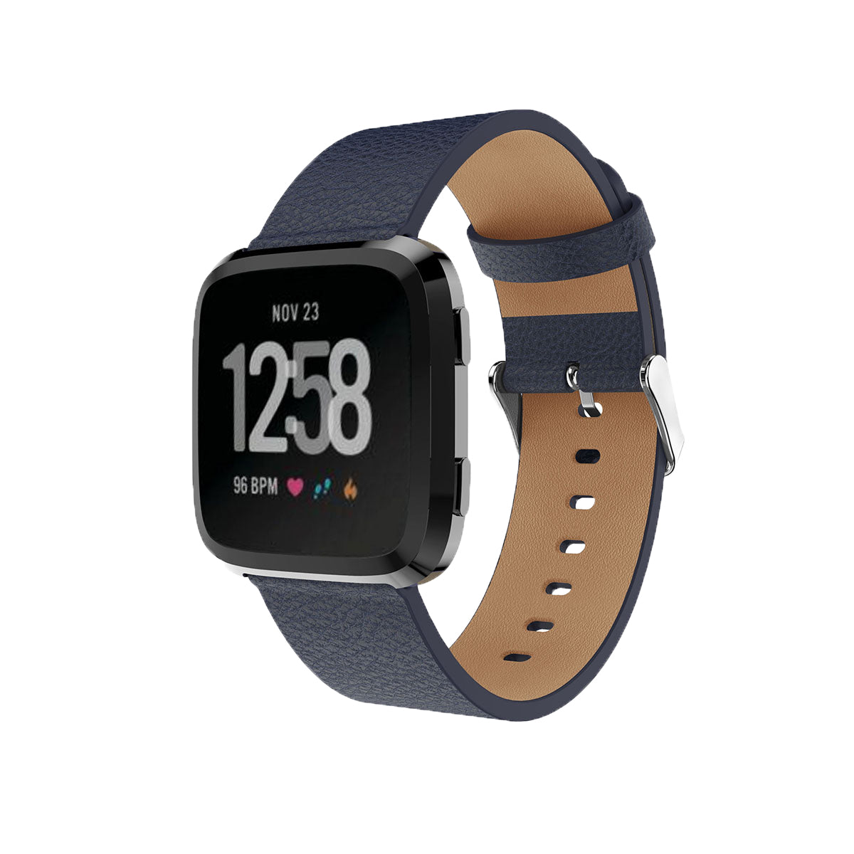 Leather Fitbit Versa & 2 Band Replacement Strap with Buckle Navy Blue  