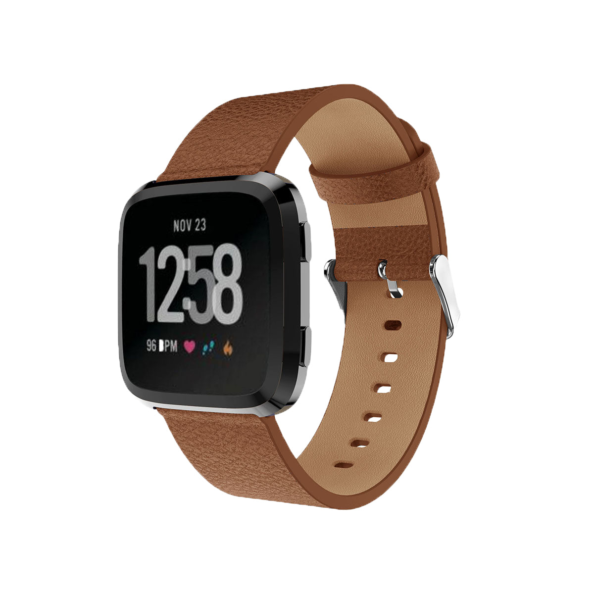 Leather Fitbit Versa & 2 Band Replacement Strap with Buckle Brown  