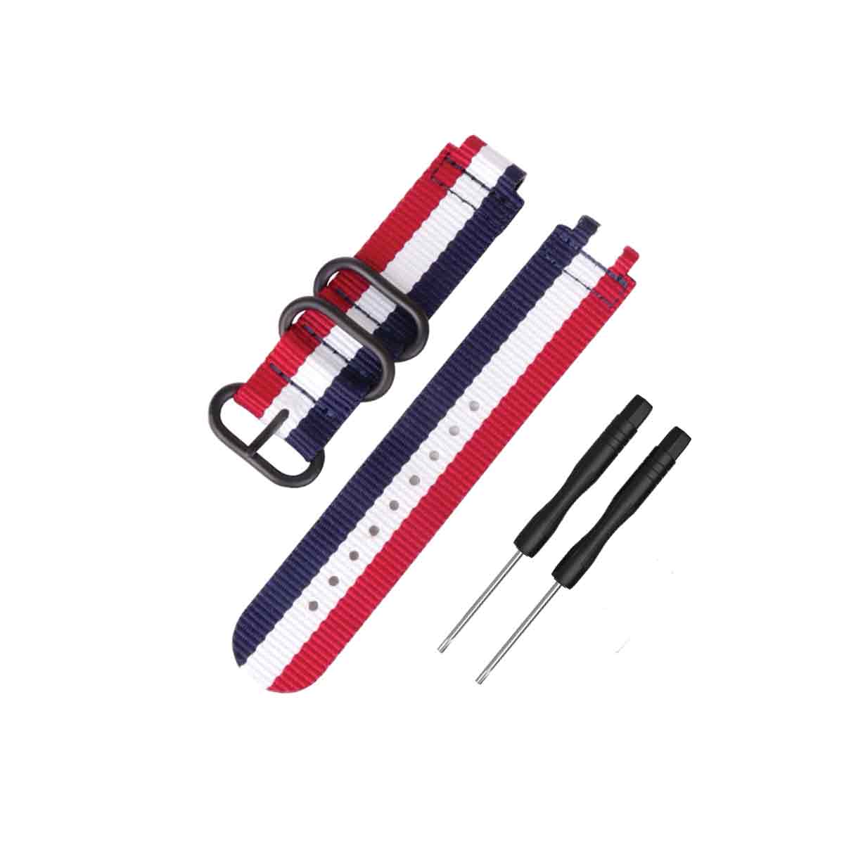 NATO Garmin Forerunner 230/235/630/220/620/735 Replacement Bands Blue + White + Red Stripe  